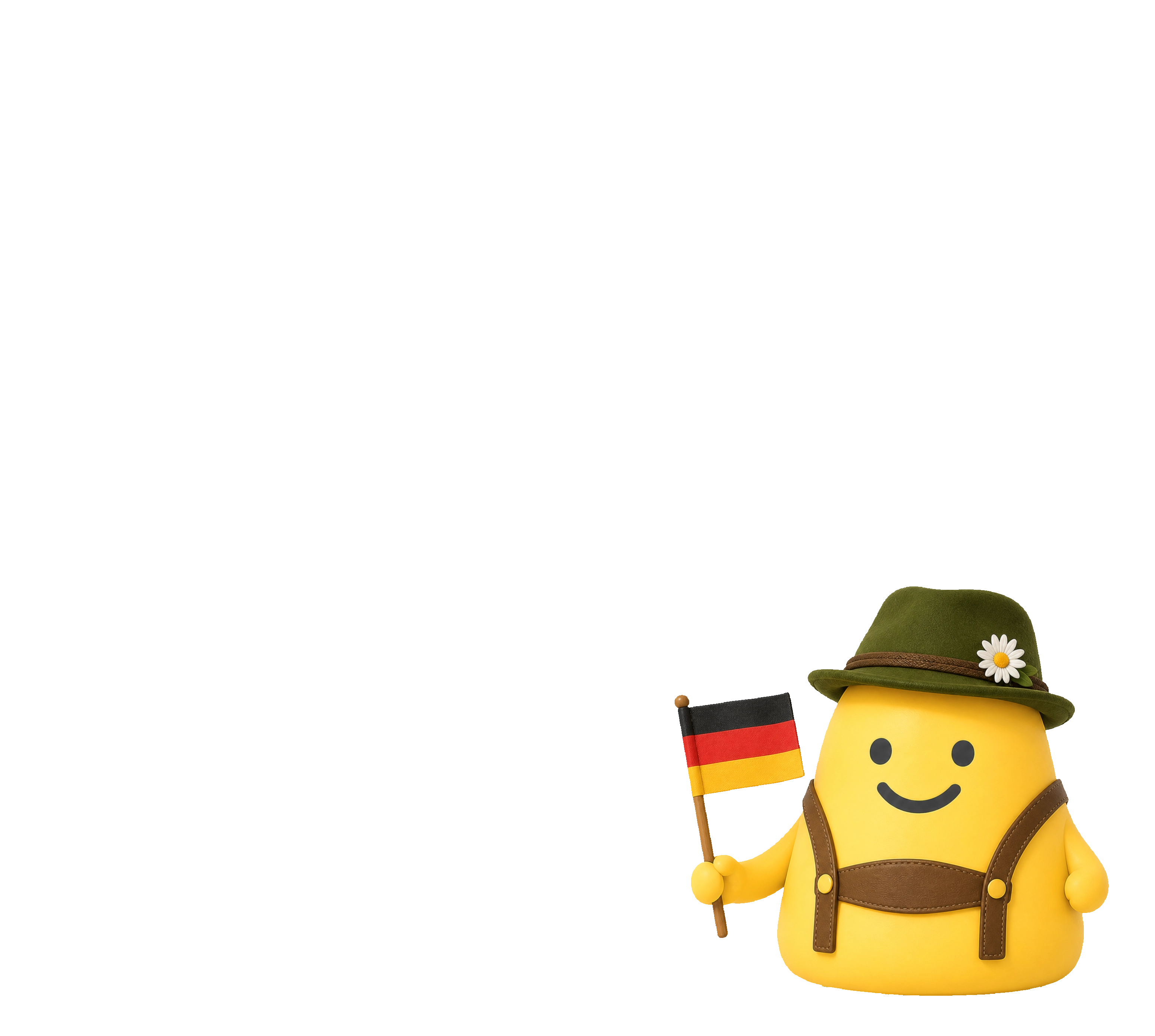 Mascot in Bavarian dress holding a German flag